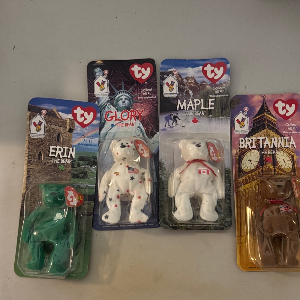 Ty Beanie Babies Bears - Erin Green, Glory White, Maple White, Britannia Brown